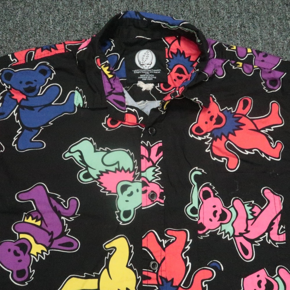Grateful Dead Shirt Men Medium Black Dancing Bears Short‎ Sleeve Button Colorful - Picture 2 of 7